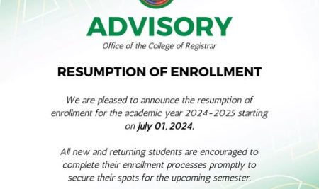 ADVISORY | RESUMPTION OF ENROLLMENT