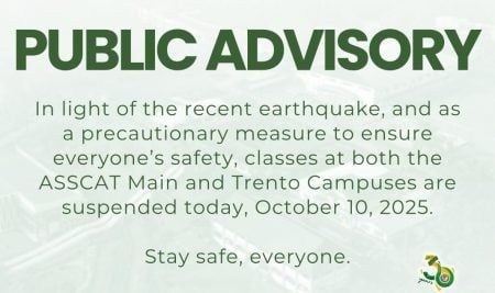 PUBLIC ADVISORY: Suspension of Classes Due to Earthquake