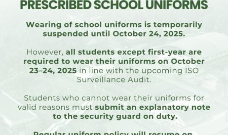 SUSPENSION OF WEARING OF PRESCRIBED SCHOOL UNIFORMS