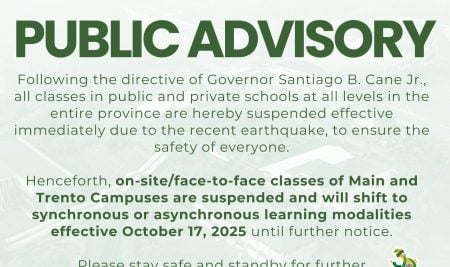 PUBLIC ADVISORY: Suspension of On-site/Face-to-face Classes