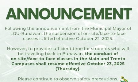 ANNOUNCEMENT: Resumption of On-Site Classes