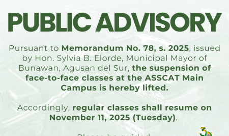 PUBLIC ADVISORY: ASSCAT Main Campus Resumes Face-to-Face Classes